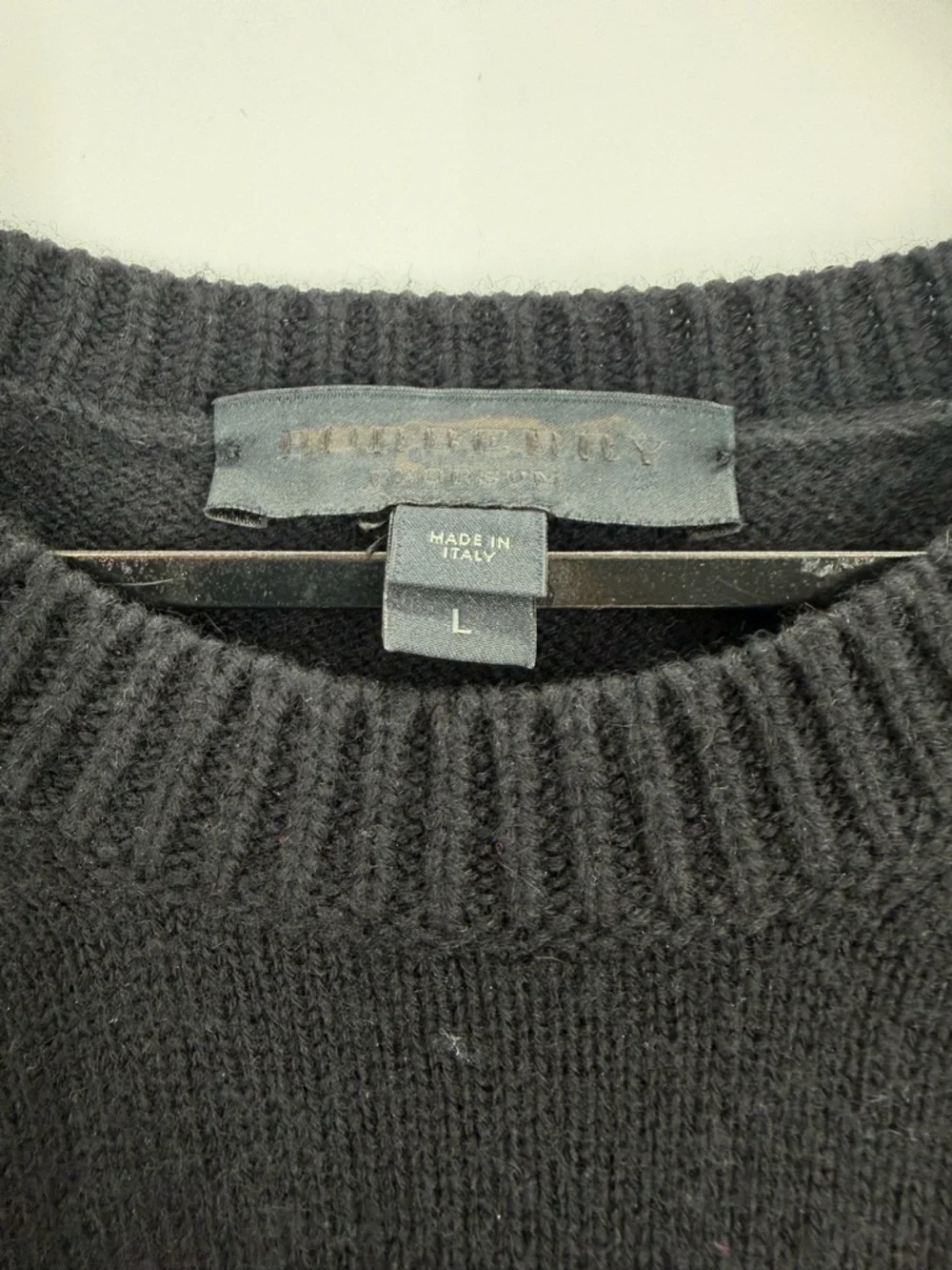 Burberry Prorsum Cashmere Blend Pleated Back Long Sleeve Crewneck Black Sweater
